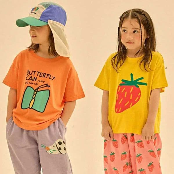 Girls T-shirts 2025 Summer Short-sleeve Tops for Kids Candy Color Boys Tees Children School Shirts Cotton Teenager Outfits 1-12TR260529