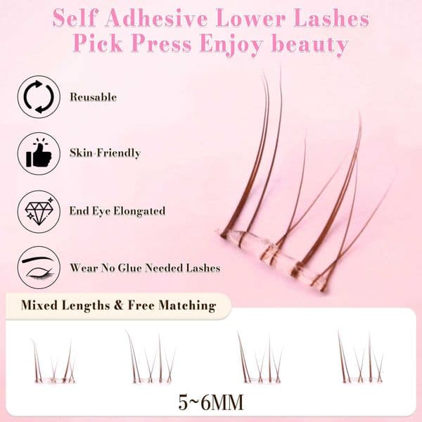 DIY Press-on No Glue Need 5Rows Brown Natural Looking Lower Eyelash Extension Findlove 60pcs Cluster Easy Remove C260529