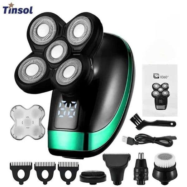 Tinsol 5 in 1 Mens Rechargeable Electric Shaver 5 Floating Head Beard Nose and Whisker Trimmers 4D Skinhead Shaver GroomerT260529