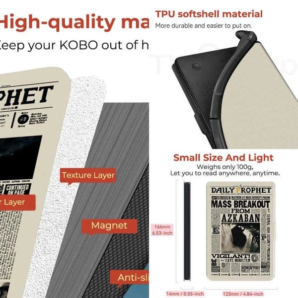 Twosheep 6-inch Case for Kobo Clara BW Clara Colour Clara 2E TPU Magnetic Flip Auto Wake Sleep TPU soft Cover Vintage Newspaper X260529
