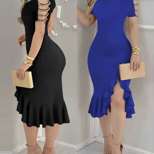 Summer Dresses 2025 Womens Dress Solid Party Fashion Dress Off Ruffle Evening Slit Shoulder Dresses L260528