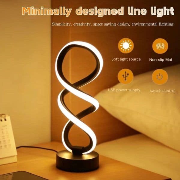 Spiral LED Desk Dimmable Metal Bedside Lamp, Home, Bedroom Headboard, Office, Living Room Desktop Decorative Lamp