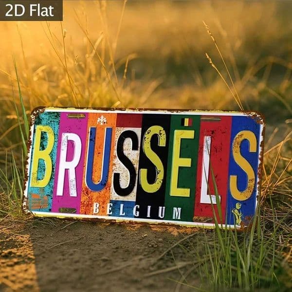 Aluminum Wall Decor Plaque es 30x15cm - Rustic Metal Sign with Brussels Belgium License Plate Design Multi-Purpose Industria C260529