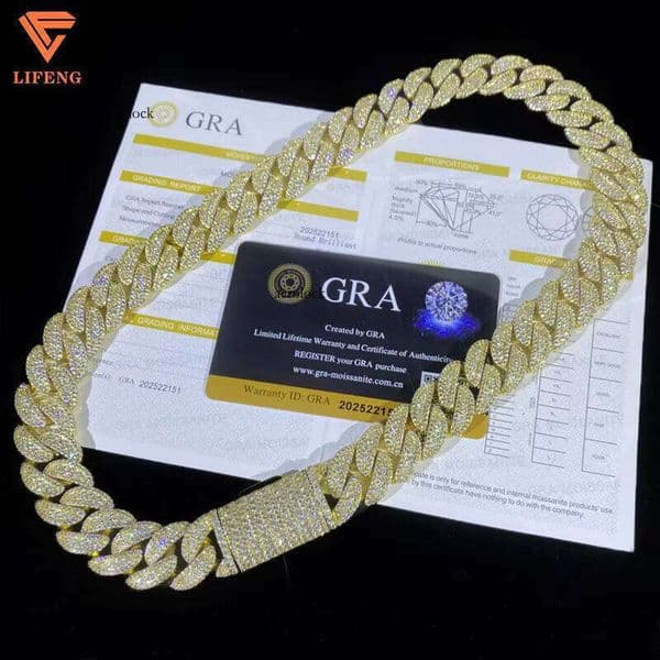 18mm 10k White Gold Hip Hop Style Miami Cuban Chain with Genuine Moissanite Necklace