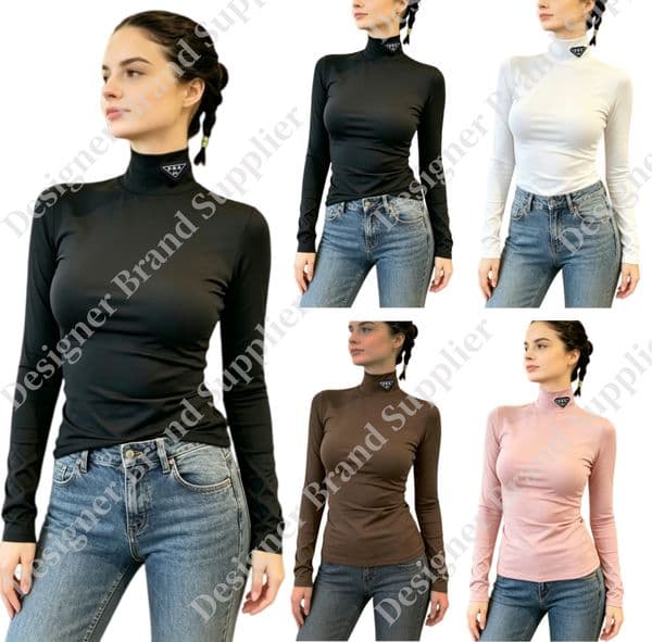 Gg-PRA Fashion Designer Womens Long Sleeve Blouses Shirts Tops Women Blusas Sexy Slim Turtleneck Knitted Blouse Black and white Stretch T-shirt Bottoming Shirt Tops