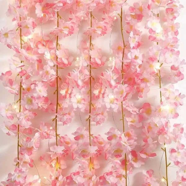180CM Pink Artificial Flowers LED Lamp Vine Fake Flowers for Home Bedroom Decor Garden Wedding Decoration Craft Wreath Accessory C260529
