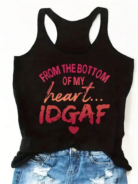 2026 Womens Summer Casual Slogan Printed Solid Color Tank Top Suitable for Daily Travel Comfortable to Wear 260529