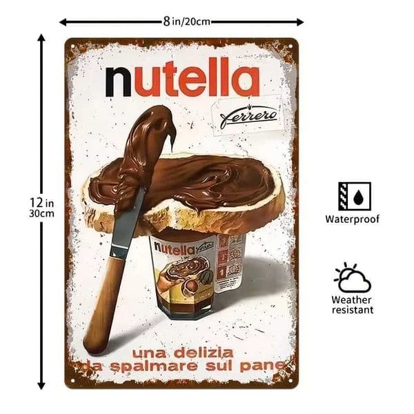 Nutella-Themed Retro Metal Tin Sign - Waterproof Dustproof Wall Art with Pre-Drilled Holes Italian-Inspired Kitchen Decor f C260529