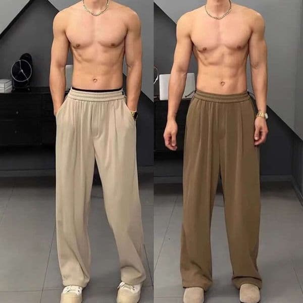 Summer ice silk versatile and simple with a textured feel, men's casual wide-leg pants, drapey, wrinkle-free, straight-leg long pants for men
