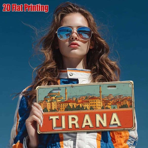 Tirana Albania Cityscape Mosque Vintage Themed Aluminum Metal Sign 2D Flat Printing Distressed License Plate Style Wall Decor fo C260529