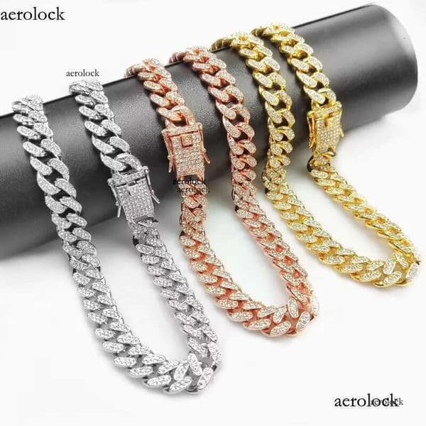 Custom Fashion Jewelry Gold Plated Alloy 14MM Chunky Full Dia Zircon Cuban Chain Link Necklace Women Men