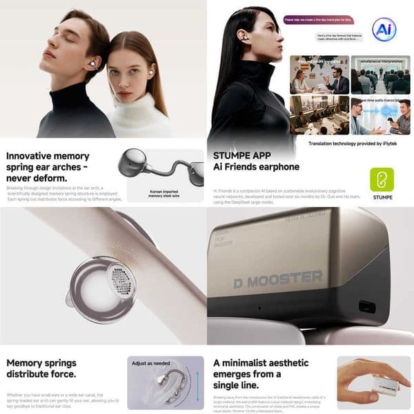 Dmooster Wireless Bluetooth V60 Earbuds Comfort Ear Clip D95 AI Translation HeadphonesENC Noise Cancelling Earphone X260529