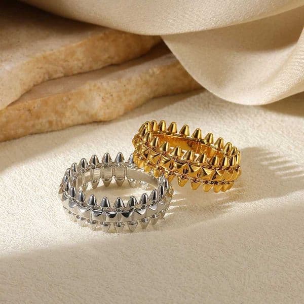 2025 Design Style Riveted Bullet Stainless Steel Rings For Women Punk Gold Color Creative Ring Broad Surface Finger Jewelry Gift Q260529