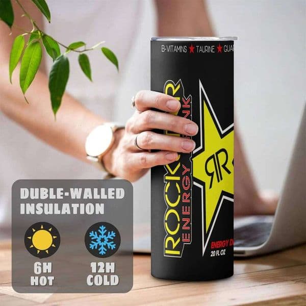 20oz Rockstar Energy Drink Insulated Skinny Tumblers Coffee Cup With Straw Stainless Steel Water Bottle for Hot and Cold Drinks W260529