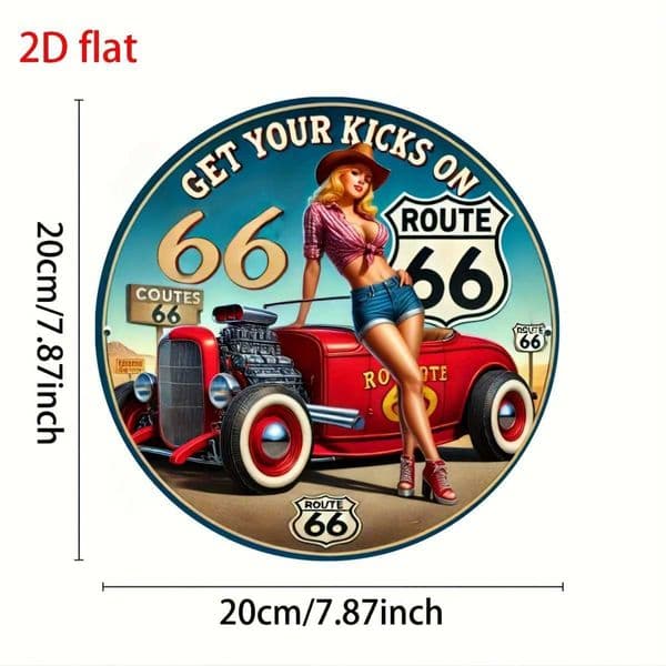 Vintage Route 66 Aluminum Wall Sign 8x8 Inch - Retro Metal Decor with Classic Car Red Roses Home Decor Essential C260529