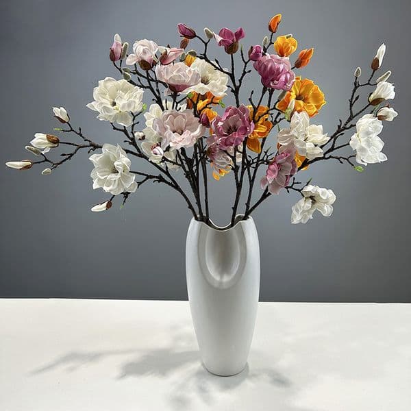 Artificial EVA Magnolia Faux Plant Fake Flower for Wedding Party Home Office Indoor Table Decorations Flower Arrangement Photography Props Vase Filler