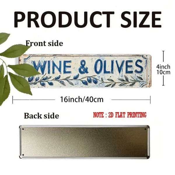 1pc 4x16 2D Flat Rustic Iron Vintage Greece Wine Olives Metal Sign - Easy to Hang Wall Decor for Cafe Farmhouse Garden C260529