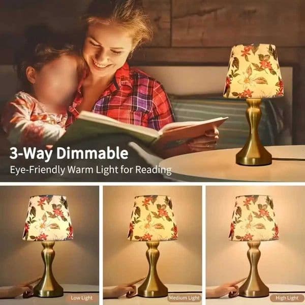 Nordic retro style desk lamp with fabric lampshade - USB powered dimmable night light perfect for bedroom study and home deco M260529