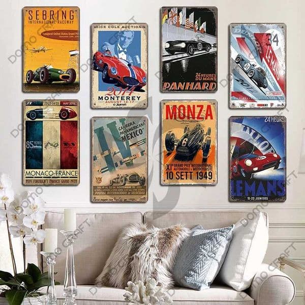 Racing Car Plaque Metal Tin Signs Car Racetrack Vintage Metal Poster Wall Art Decor for Garage Racing Club Home C260529