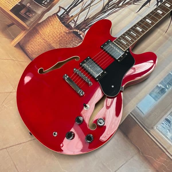 New 6-string red electric guitar with F-hole semi-hollow body, HH pickups, rosewood fingerboard guitars,classic jazz electric guitarra.In stock