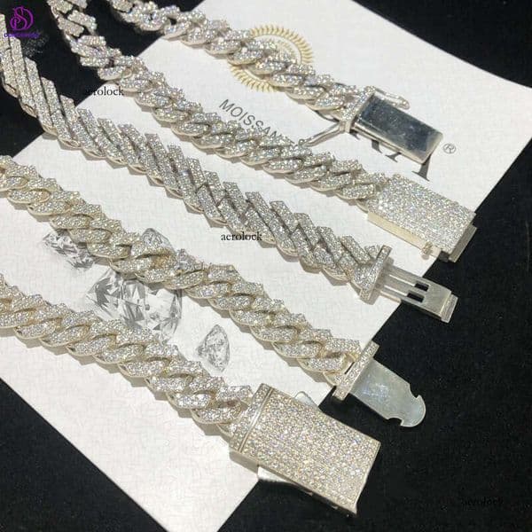 Pass Tester Vvs Moissanite 10mm Hip Hop Necklace Men's Jewelry Cuban Chain Sier 1 Piece