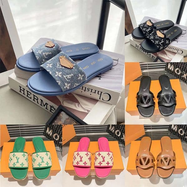 Designer Slippers Women Sandals Slides High Quality Cowboy Flat Slippers Old Flower Brown Sandals Summer Beach Slides Genuine Leather Sandals Size 35-42