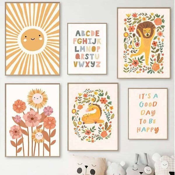 Boho Nursery Education Posters And Prints Alphabet Sun Rainbow Lion Deer Art Canvas Painting Wall Pictures Kids Room Dec 26L0529