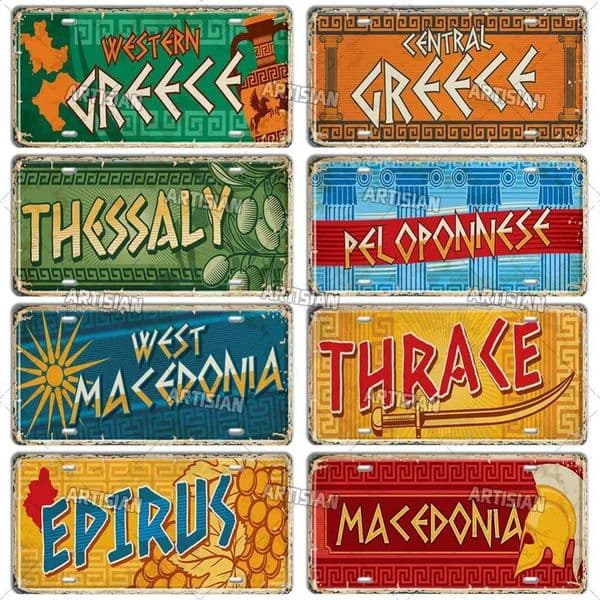Artisian Greece Ctiy State Province Metal Sign EGYPT Landmark License Plate Travel Car Plate Decorative Tin Plaque Wall Decor C260529
