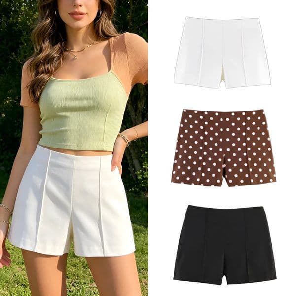 Woman Vintage Polka Dot Shorts High Waist 2026 Summer A Line Wide Leg Casual White Pants Loose Fit for Female 260529