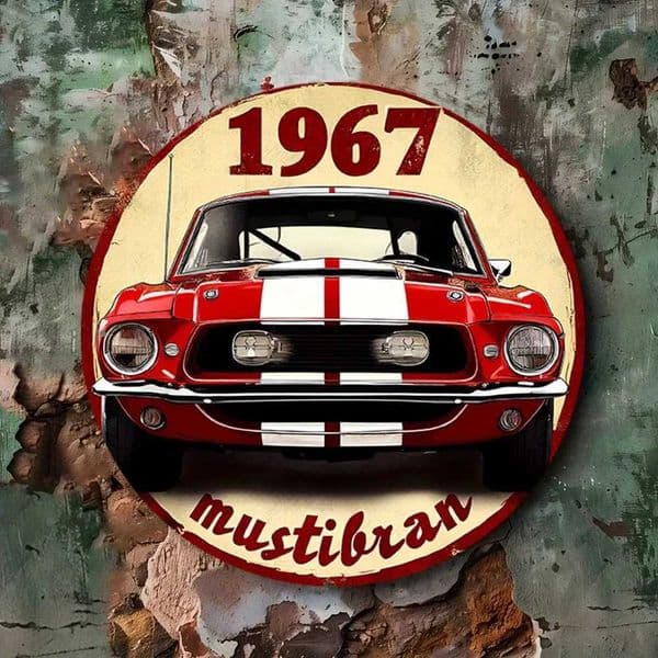 Vintage 1967 Muscle Car Round Aluminum Wall Art Sign - Retro UV Printed Waterproof Decor Home Bar Office Metal Wall Deco C260529