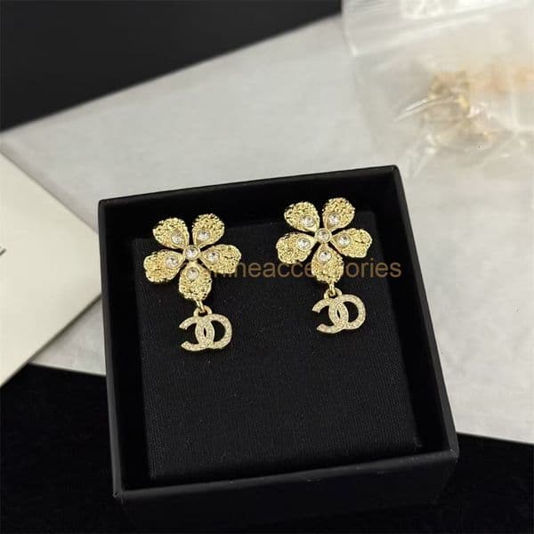 cc earrings channels earring 26-year-old blue flower fashionable high-end denim diamond-studded water drop brass channeled