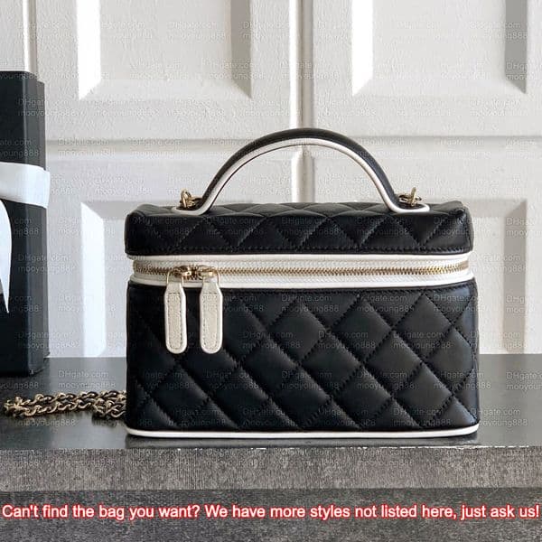 12A Upgrade Mirror Quality Designer Vanity Bags for Women Mini Quilted Bag 19.5cm Lambskin Leather Handbags Luxury Shoulder Bags Black & White Crossbody Purse AP5240