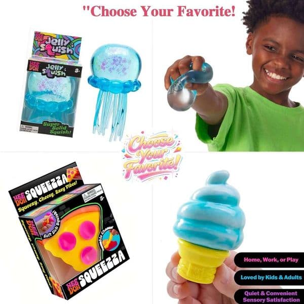 Sensory Fidget Stress Ball Variety Cube, JellySquish, Nice Cream - Super Soft Slow-Rise Squishy Toy for All Ages, 1pc 26L0530