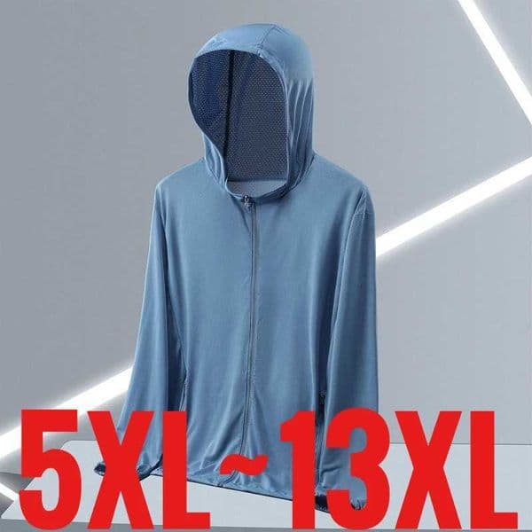 extra plus size mens sun protective Jackets long sleeve hood Summer ice silk windbreaker big large loose fit outdoor sunscreenT260530