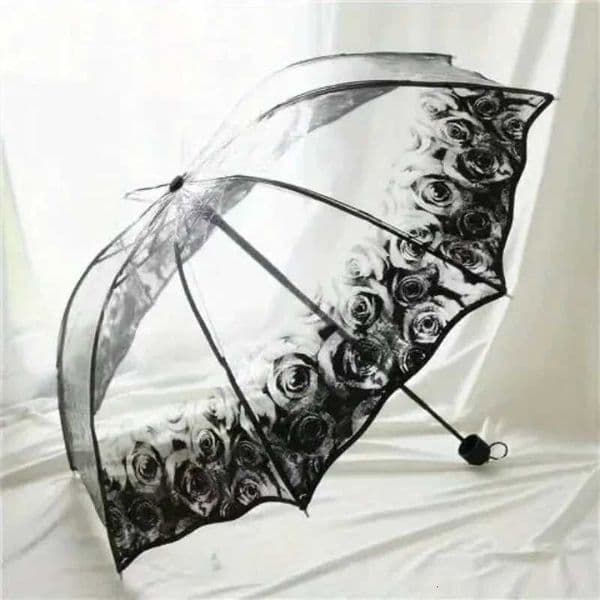 New Wave Edge Retro Transparent Umbrella PVC Three Folding Arch Butterfly Rose UmbrellaJ260530