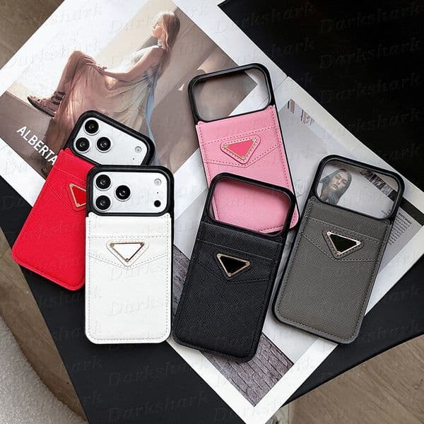 Premium Brand Designer Card Pocket Phone Case for iPhone 17 Pro Max Air 16 15 14 Plus 13 12 11 Leather Folio Wallet Storage Cover Samsung S26 Ultra Galaxy S25 S24 S23 S22