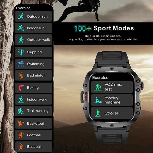 2024 New Rugged Man Black Smart Watch Men For Android Ios 3ATM Waterproof Sport Fitness Ai Vo Smartwatch OutdoorJ260530