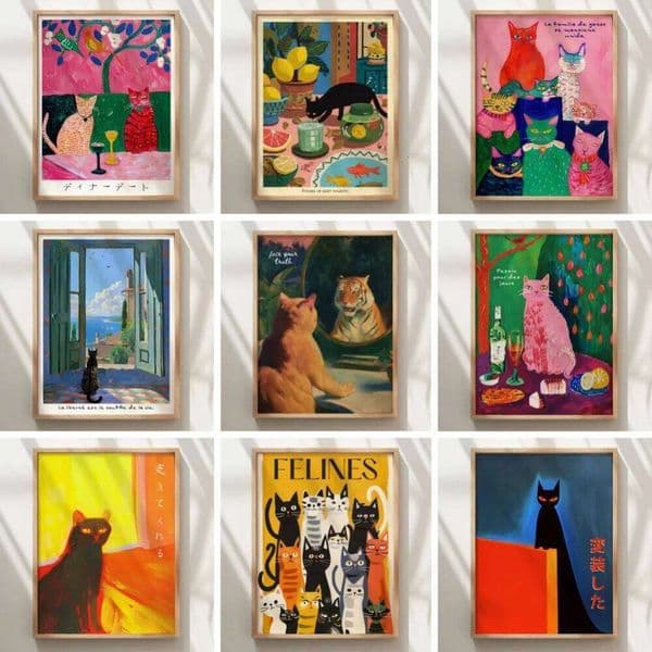 Colorful Cat Family Black Sleeping Cats Posters and Picture Canvas Painting Wall Art Home Decor Print Mural Cuadros 26Y0527