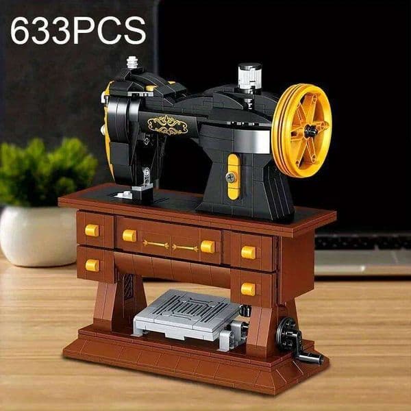 633PCS Simulation Retro Sewing Machine Building Blocks Model Creative Desktop Decoration Educational DIY Toys Holiday Gifts W260530