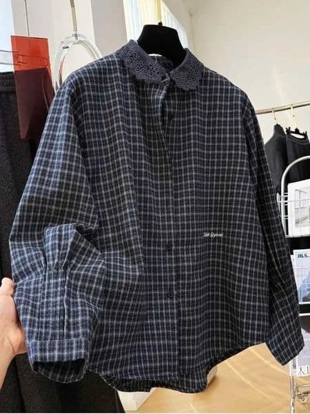 New 2026 Spring Long Sleeve Shirt Women Turn-down Collar Plaid Top Mori RETRO Casual Loose Blouse M260530