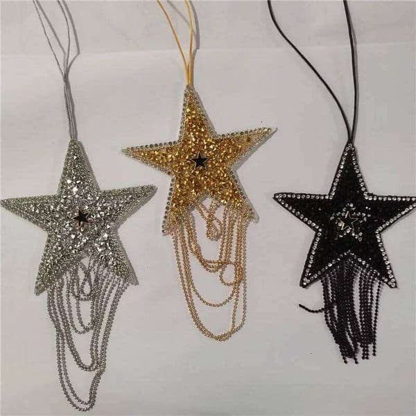 8.5cm Beaded Patch Sequin Rhinestones Five-Pointed Keychain Star Decoration Tassels For Embellishing Bag Clothing Lanyard 26L0530