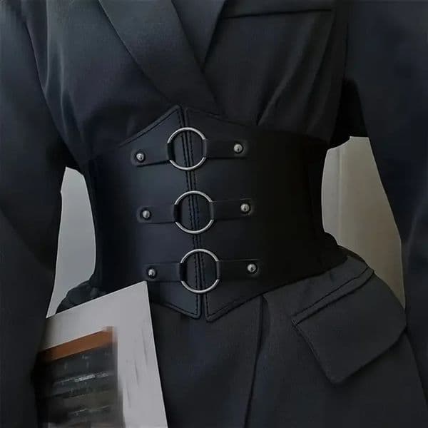 1pcs Fashionable Gothic Corset Belt Triple Buckle with Black Rivet Studs Elastic Waspie Waistband for Punk Perfect Coats 260530