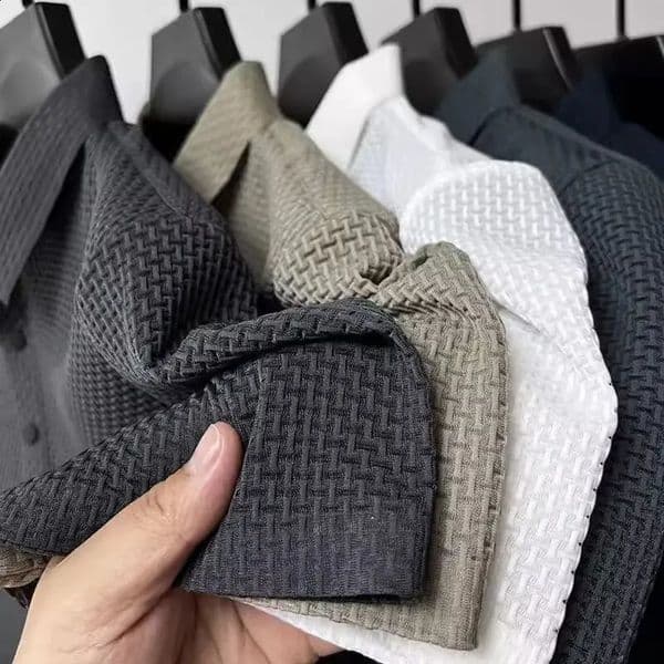 Summer Mens Lop-up Hollow Short-sleeved Polo Tee Shirt Ice Silk Breathable Business Fashion T-Shirt Male Clothes 260525