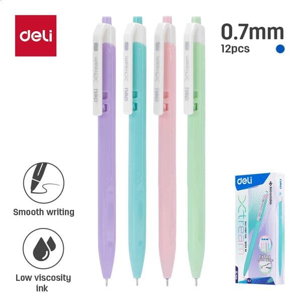 DELI Colorful Ball Pen 07mm 12pcsBox Cute Ballpoint Pens Students Writing Instruments 260529