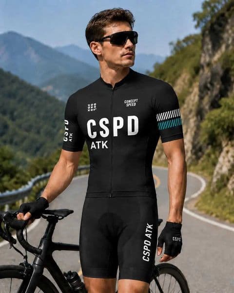 CSPD ATK black cycling jersey mens cycling bib summer cycling sportswear set polyester fiber cycling short top cycling shortsR260530