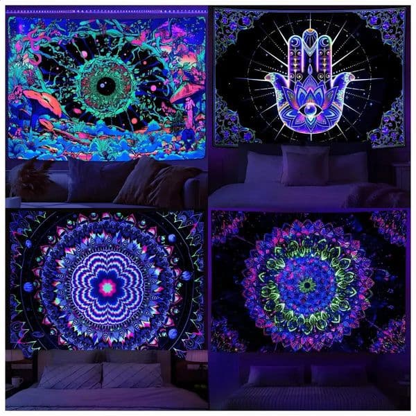 VIKAMA Neon Illusion Hamsa Hand Tapestry Cosmic Nebula All Seeing Eye Meditation Room Bohemian Bedroom Home Decor Tapestry 260528