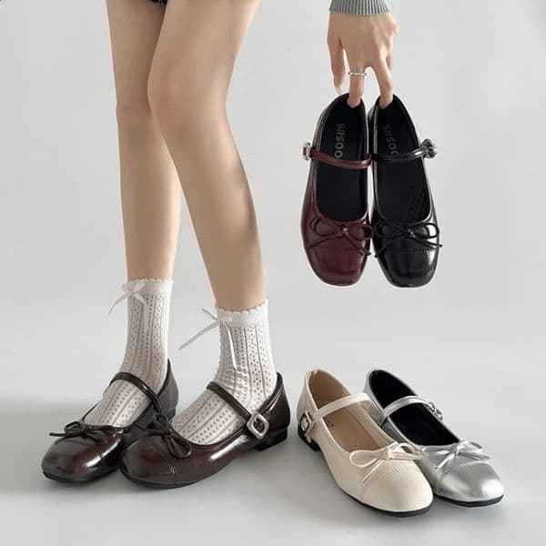 2026 Spring Vintage Women Ballet Flats Shoes Comfort Round Toe Soft Sole Shoes Elegant Butterfly-knot Dress Grandmas Shoes 260525