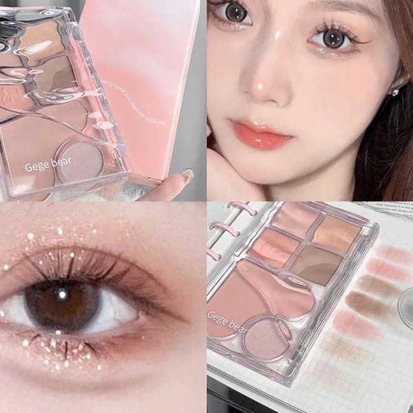 Pinky Heart Gege Bear Eyeshadow Palette Matte Pearlescent Earth Color Sequin Long-Lasting Eyeshadow And Contour PaletteT260530