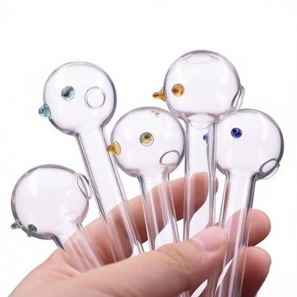 Wholesale Straight Clear Travel 12cm mini Glass Oil Burner pipe Thick heady Big 30mm Ball Smoking Accessory Hand tube nails pipes with colored balance dot