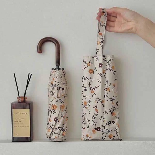 Retro Yellow Flower Umbrella Cute Fully Automatic Sunshade Umbrella for Women Foldable Portable Parasol Curved Handle Girl GiftJ260530